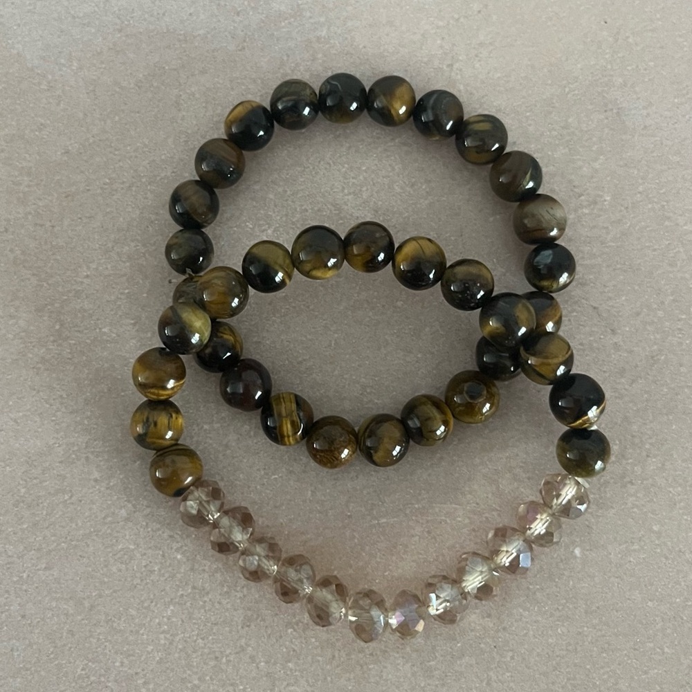 Tigers Eye Beaded Stretch Bracelets (set of two)